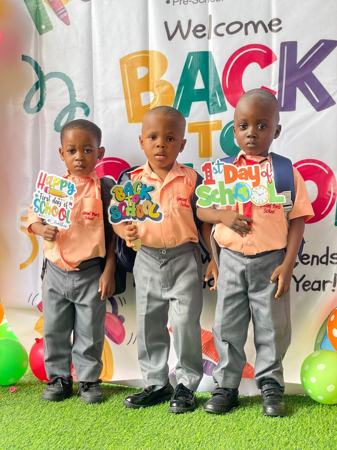 Three young Genteel Pearls on their first day of the 2026/2027 academic year